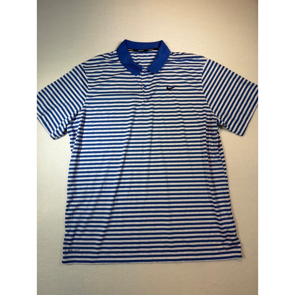 Nike Golf Dri-FIT Polo Shirt XXL Blue Striped Short Sleeve